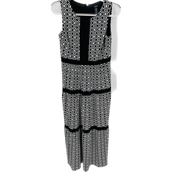 Chaps Sleeveless Keyhole  Geometric Print Maxi Dress Size Medium Black and White - Picture 9 of 9